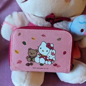Hello kitty wallet Kathy bunny and bear sitting on logPink brown 🤎 🩷